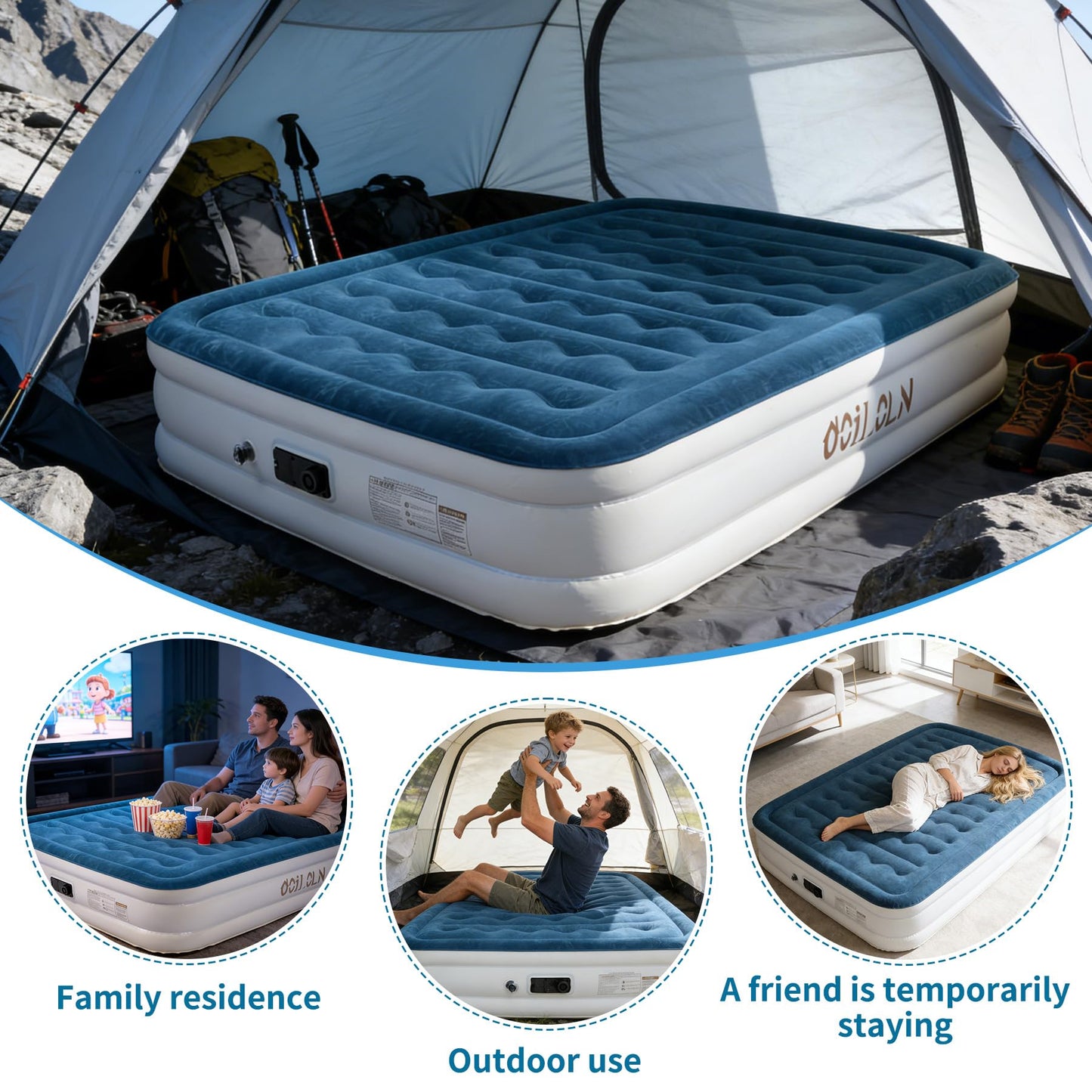 ooiloln air Mattress Queen with Built in Pump 14 Inch Portable Inflatable Mattress Deluxe Flocking Inflatable Mattress for Temporary Guest Accommodation, Camping, and Home use MAX is 660 pounds