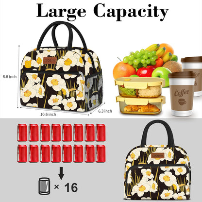 Coobiiya Lunch Bag Women, Lunch Box Lunch Bag for Women Adult Men, Small Leakproof Cute Lunch Tote Large Capacity Reusable Insulated Cooler Lunch Container for Work/Office/Picnic/Travel-Daffodil