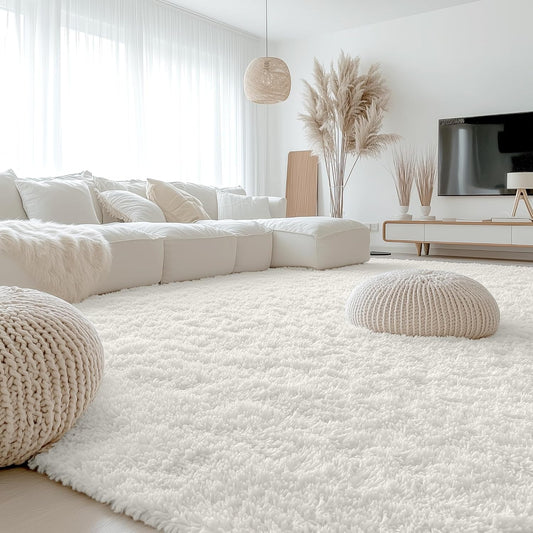 OLANLY Large Area Rug - Soft Fluffy Shaggy Carpet for Living Room & Bedroom | Machine Washable, Ivory