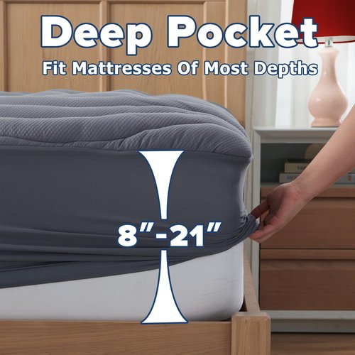 ELVEN HOME Queen Mattress Topper Pillow Top Cooling Mattress Pad Quilted Fitted Thick Mattress Cover Queen Size Bed 8-21" Deep Pocket, Grey