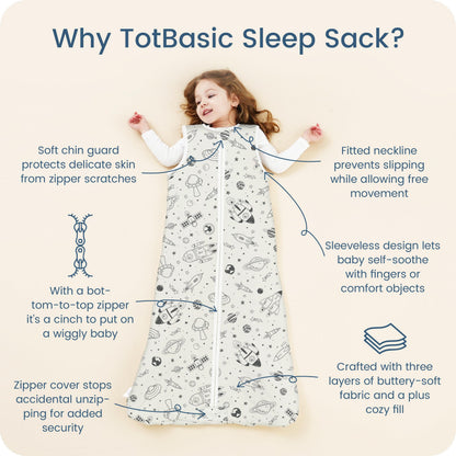 TOTBASIC 1.0 TOG Toddler Sleep Sack for 2T 3T 4T, Wearable Blanket Baby Sleeping Bag with 2-way Safe Zipper, Ultra Soft All Season Sleep Sack for 24-36-48 Months, 1 Pack(Space Odyssey)
