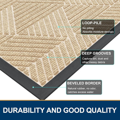 Smiry Heavy-Duty Natural Rubber Front Door Mat - Trap Dirt & Moisture, Easy Clean | Irregular Triangle (29.5x17, Beige)