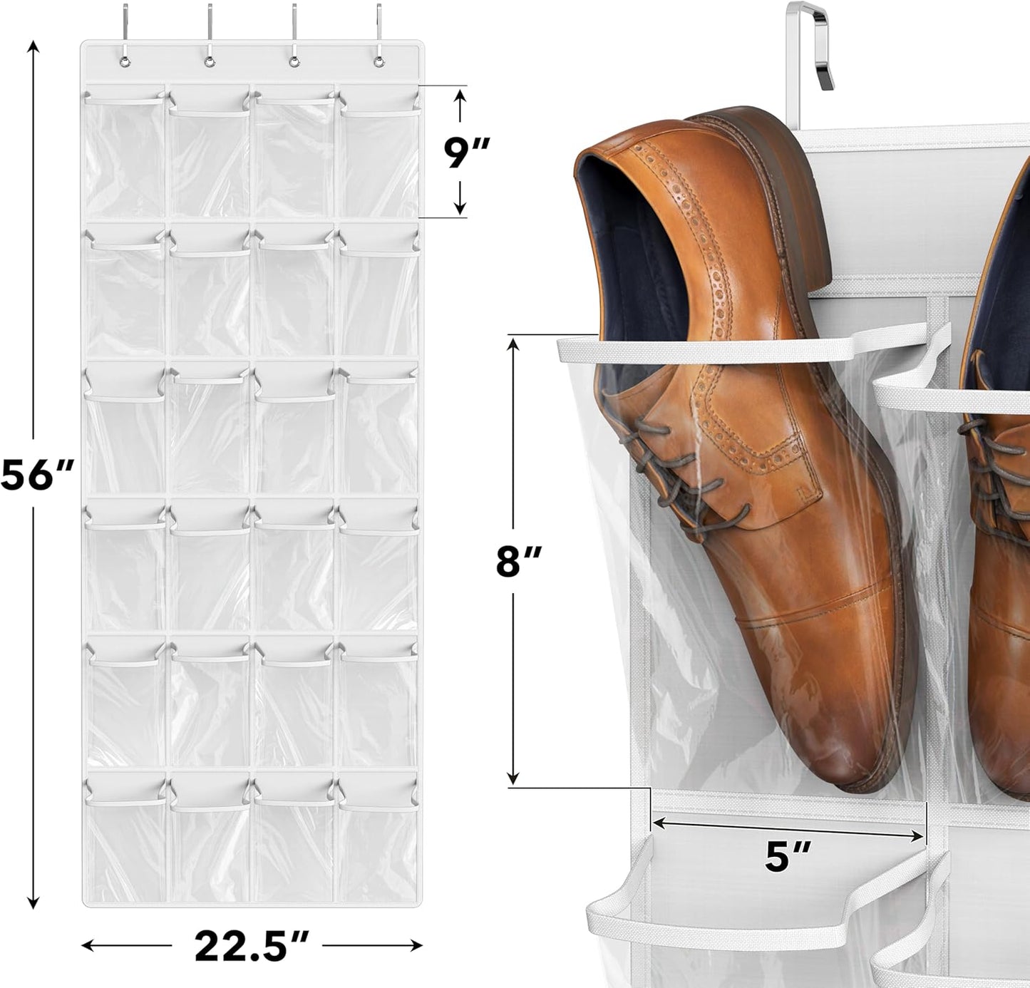 Simple Houseware Over The Door Shoe Organizer - 24 Clear Pockets, White (56" x 22.5")