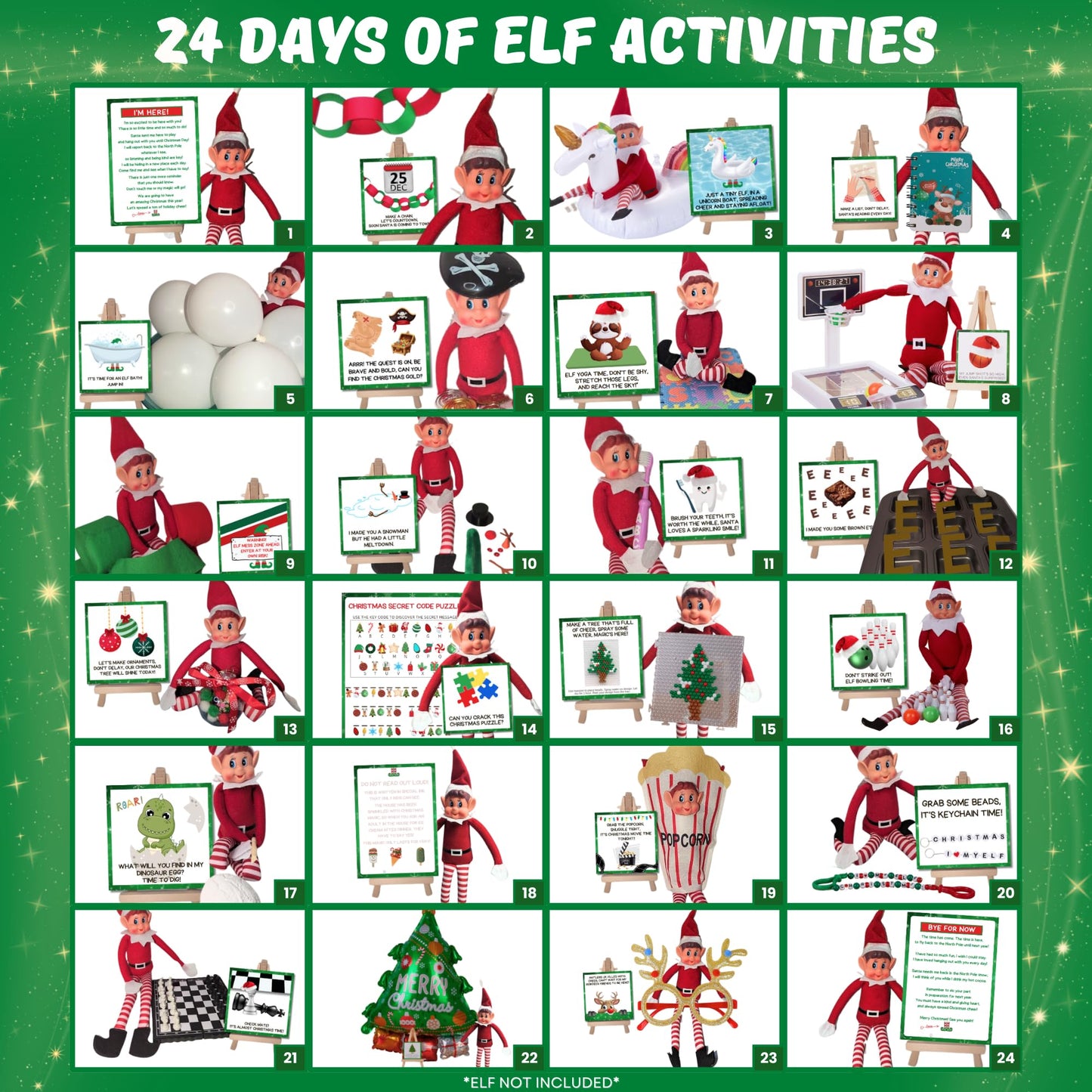 XOXO Parents Elf Kit 24 Days of Christmas 2024 - Includes 24 Days of Christmas Elf Accessories, Elf Props and Activities, Magic Gloves, Elf Notes for a Magical Christmas