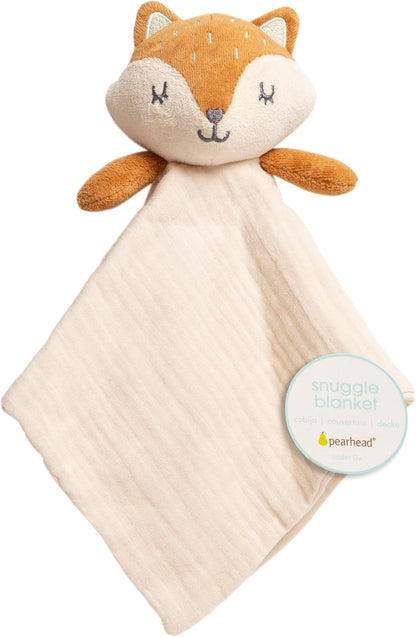 Pearhead Fox Baby Lovey - Organic Cotton Muslin Security Blanket | Soft, Breathable Snuggle Toy for Newborns 0+ Months