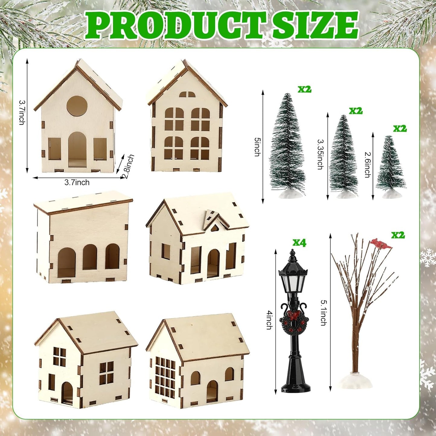Pinkunn 19-Piece DIY Christmas Village Set - Mini Wooden Houses for Winter Decor | Perfect for Tabletop Display