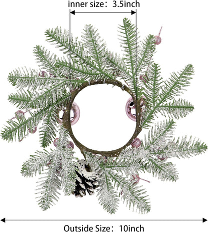Regine Switzerland Christmas Candle Rings - 8" Small Wreaths with Pine Cones, Berries & Balls for Festive Table Decor (4, Pink)