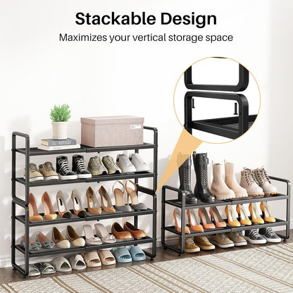 SNTD Shoe Rack - Expandable Adjustable Metal Shoe Organizer | Stackable 2-Tier Storage for Entryway & Garage (Black)