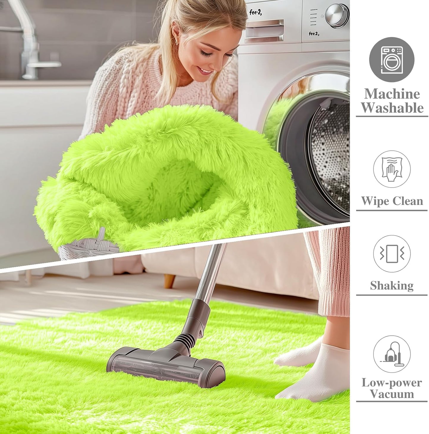 OLANLY Large 5x7 Machine Washable Area Rug - Soft Fluffy Shaggy Carpet for Living Room & Bedroom | Lime Green