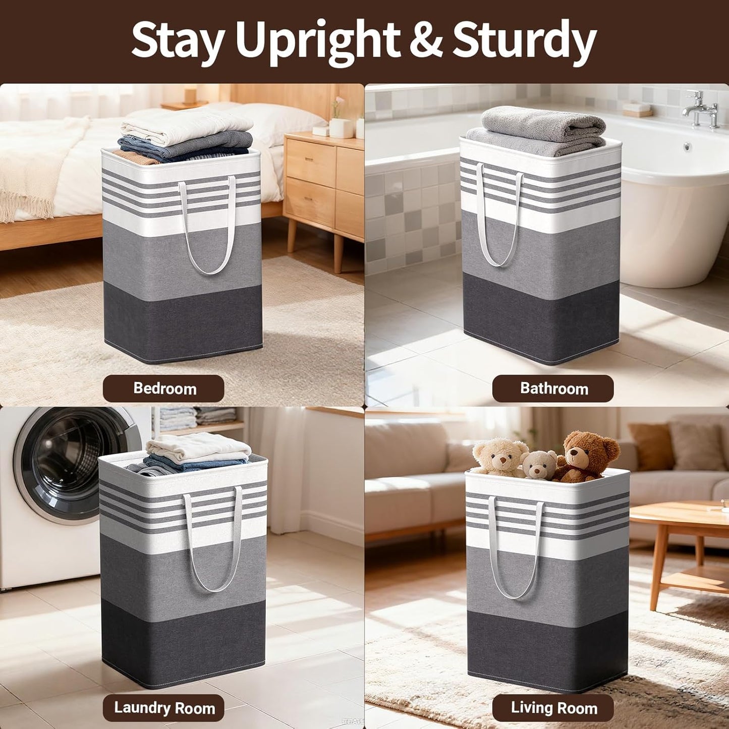 WOWBOX Laundry Baskets - 2 Pack Freestanding Hampers with Reinforced Handles | Waterproof Coating, 75L Grey