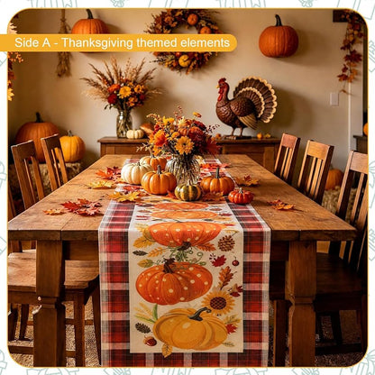 Double Sided Table Runner for Thanksgiving & Christmas 13 x 72 Inches