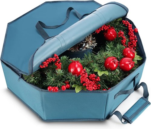 Hearth & Harbor Wreath Storage Container - Hard Shell Organizer with Dual Zipper & Handles - 24" Size