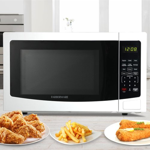 Farberware 1.1 Cu. Ft. Microwave Oven - 1000 Watts, Auto Cook, Easy Clean, Child Safety Lock | White