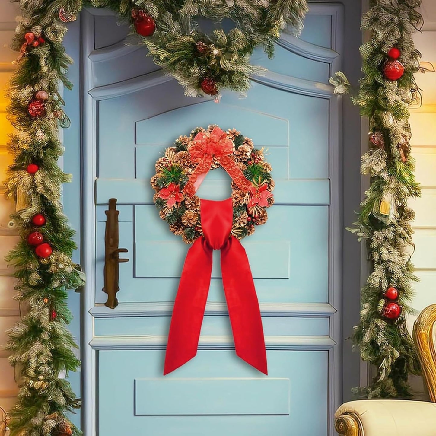 RunNico Front Door Wreath Blank Sash - 3.3" W x 52.8" L Red Wreath Accessories for Holiday Decor