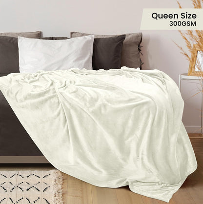 Utopia Bedding Fleece Blanket - Luxury Soft Anti-Static Microfiber | Queen Size Ivory (90x90 Inch)