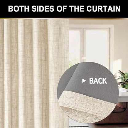 100% Blackout Shield Full Blackout Curtains for Bedroom 84 inch Length 2 Panels Set, Clip Rings/Rod Pocket Faux Linen Black Out Curtains for Living Room, Thermal Insulated, 50Wx84L, Butter Cream