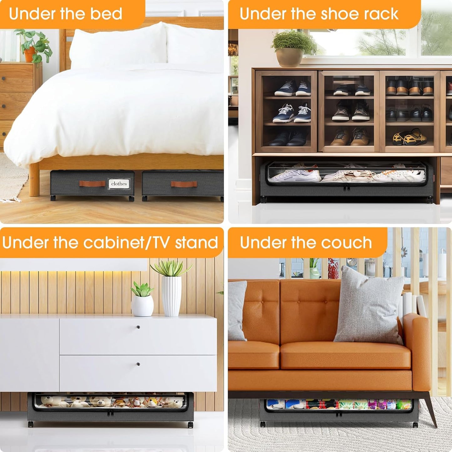 SpaceHacks Under Bed Storage Containers - 2-Pack Rolling Drawers with Clear Window & Label | Dark Grey (30.71 x 16.93 x 6.69 in)