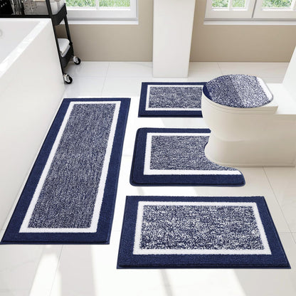 Pauwer Bathroom Rugs Sets 5 Piece with Lid Cover Bathroom Shower Rugs with U-Shaped Contour Toilet Mat Absorbent Microfiber Plush Bath Mats Non Slip Bath Rugs Machine Washable Bathroom Floor Mats