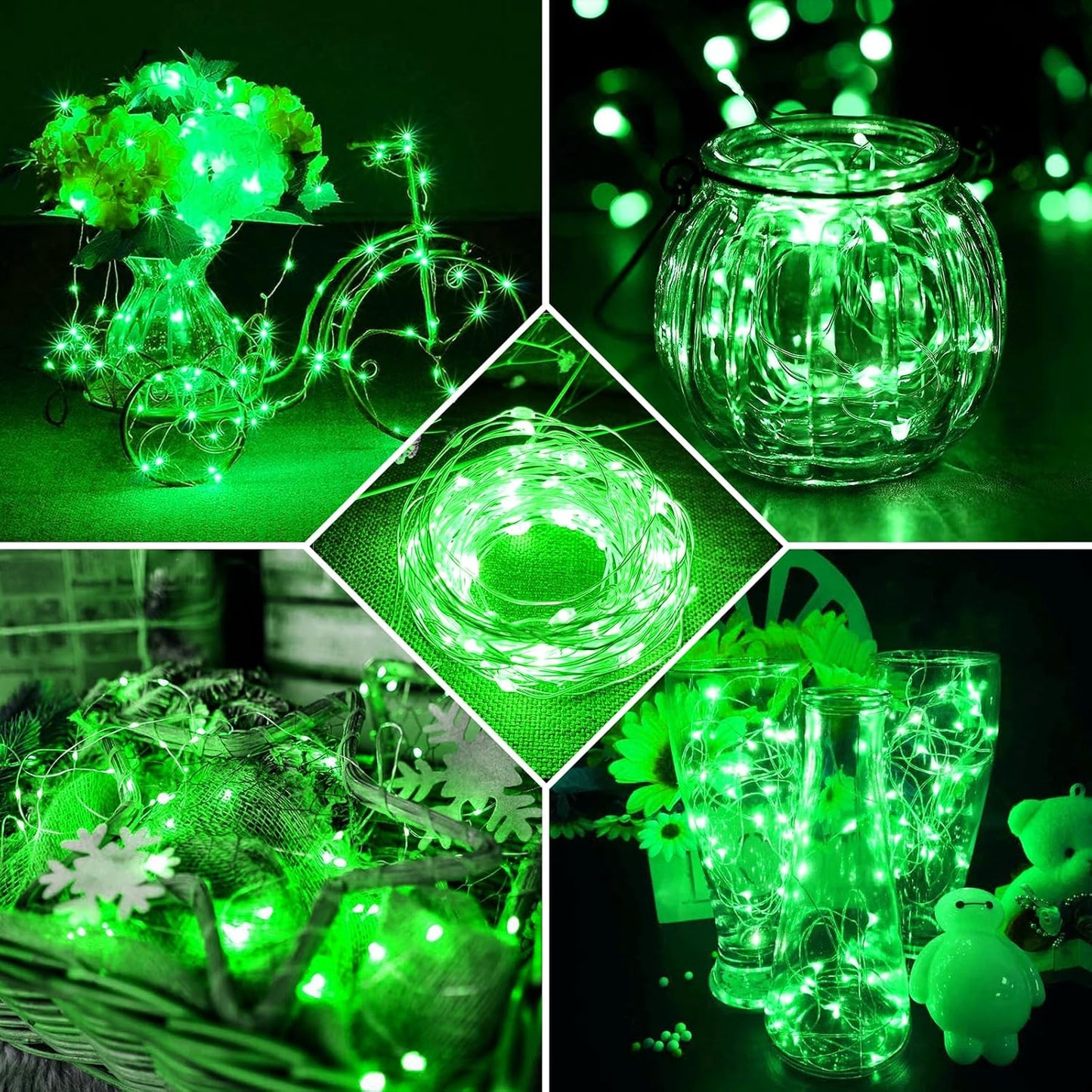 50 Pack Green Fairy Lights | 7Ft 20 LED Twinkle String Lights - Waterproof & Battery Operated for Events