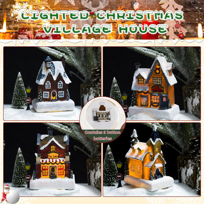 Skiennix Christmas Village Set - LED Light-Up Resin Houses for Festive Indoor Decor | Holiday Scene Collection