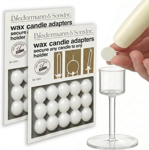 Biedermann & Sons Round Wax Candle Adapters - White 0.5 Inch Pellets | 2 Cards with 30 Dots