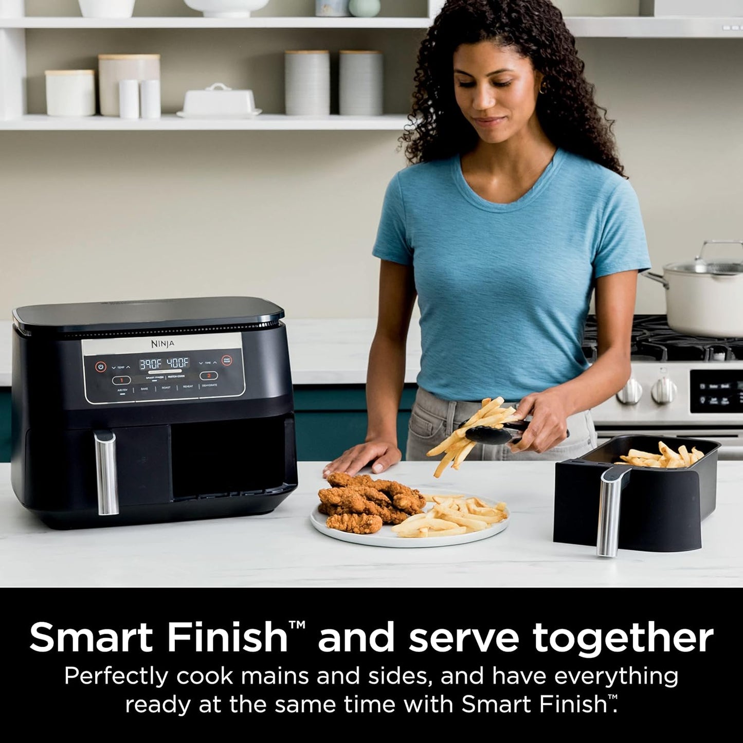Ninja DZ090 Foodi 6 Quart Air Fryer - 5-in-1 DualZone with 2 Baskets for Quick Snacks & Meals - Black