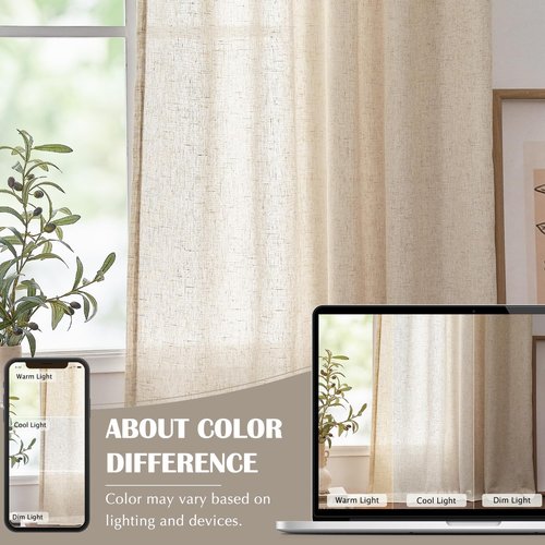 jinchan Linen Curtains 84 Inches Long for Living Room Bedroom Farmhouse Light Filtering Grommet Drapes Semi Sheer Natural Linen Textured Window Curtains 7ft Neutral Curtain Panels for Dining Office