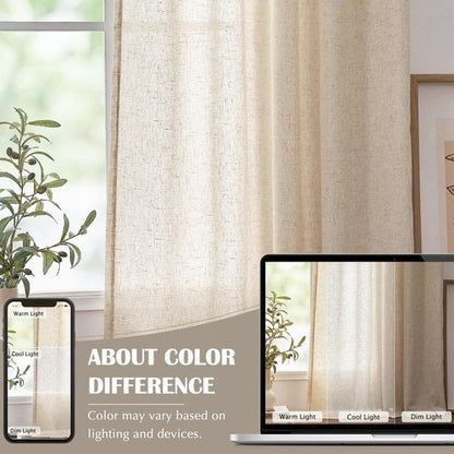 jinchan Linen Curtains 84 Inches Long for Living Room Bedroom Farmhouse Light Filtering Grommet Drapes Semi Sheer Natural Linen Textured Window Curtains 7ft Neutral Curtain Panels for Dining Office