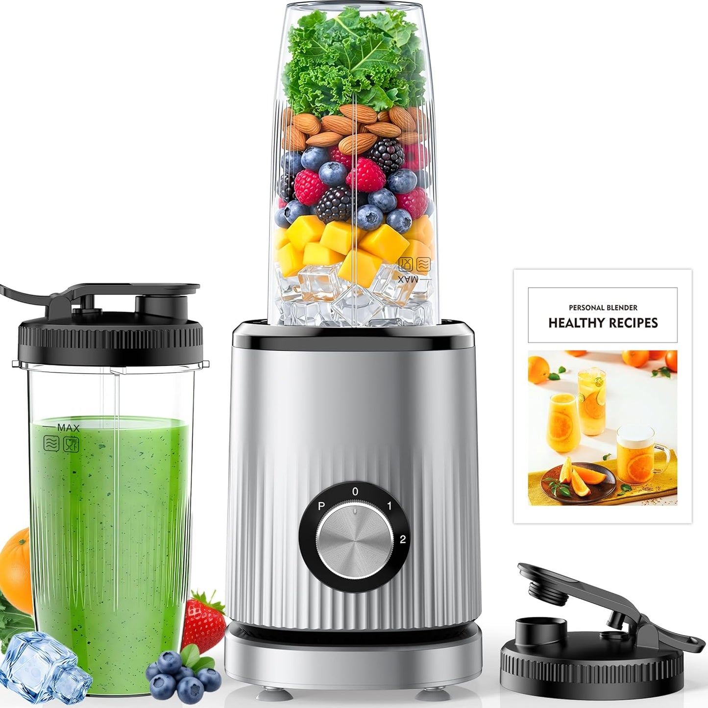 Skiennix Portable Personal Blender - Smoothie Maker with 2 x 24oz Cups & Extra Lid for Juices & Baby Food