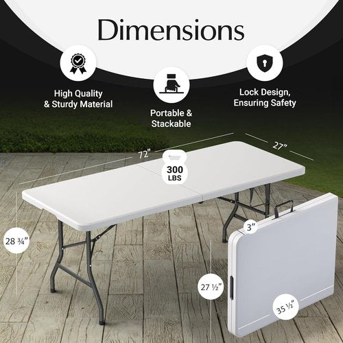 Foldable Table - 6 Feet Heavy Duty with Built-In Handle & Steel Legs | Perfect for Events, Picnics, and More