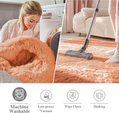 OLANLY Round Area Rug - Soft & Fluffy Muted Orange Shaggy Carpet, 5 ft Circle for Bedroom & Living Room