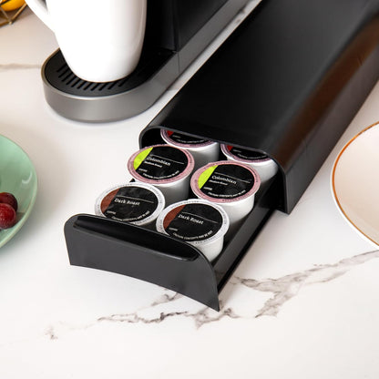 Mind Reader Coffee Pod Organizer - Single Serve Holder for 12-14 Pods | Sleek Black Design