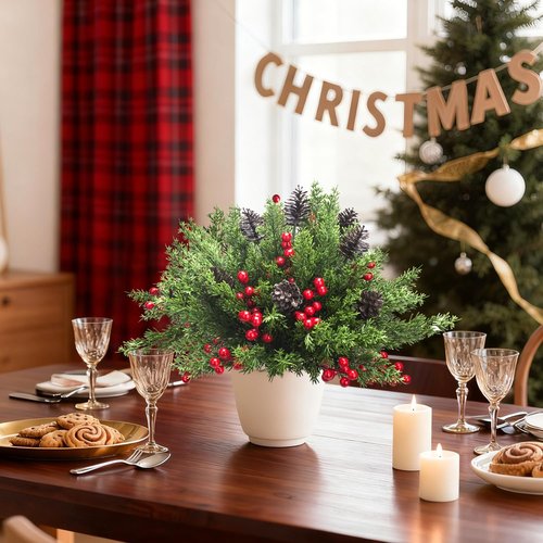 Grunyia Christmas Decorations - 68 Pcs Artificial Pine Greenery Picks with Pinecones & Berries for Holiday Decor