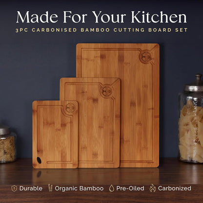 Skiennix 3-Piece Bamboo Cutting Board Set - Eco-Friendly, Pre-Oiled & Non-Toxic | Perfect for Kitchen Use