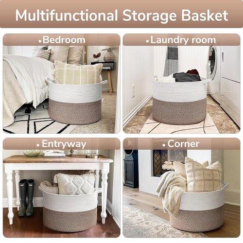 Goodpick Large Woven Rope Storage Basket - 83L Capacity for Blankets & Dorm Essentials | 21.7 x 13.8 Inches