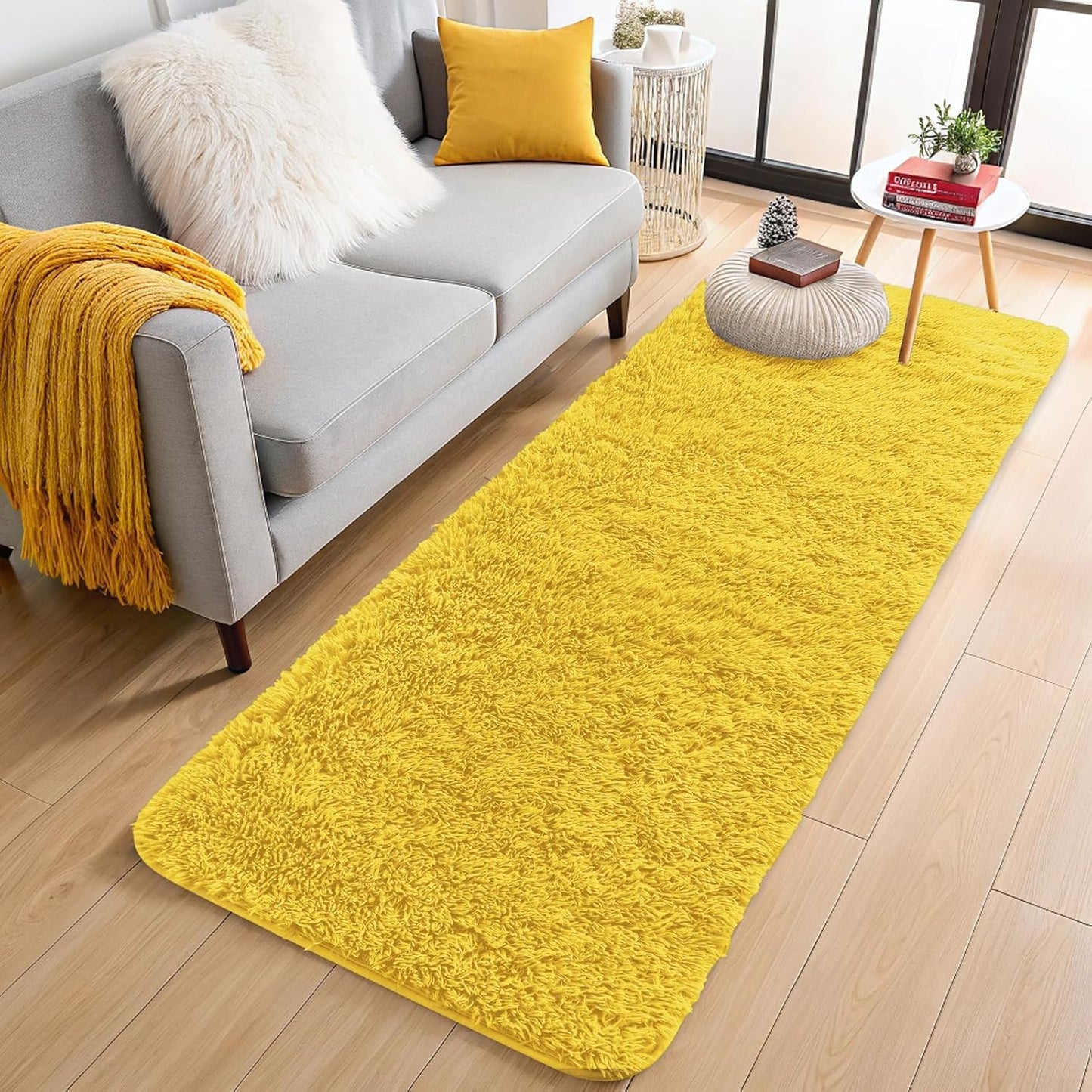 OLANLY Runner Rugs - Soft, Machine Washable Shaggy Design for Hallway & Bedroom | Yellow 2x4 ft