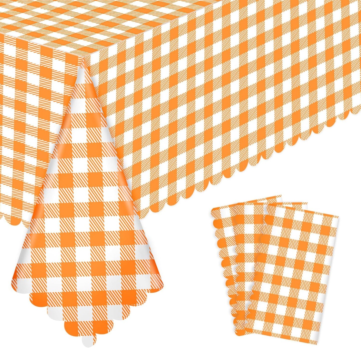 Orange Gingham Tablecloths by [Brand Name] - 3 Pack Disposable Waterproof Checkered Covers | 54 x 108 Inch for Parties