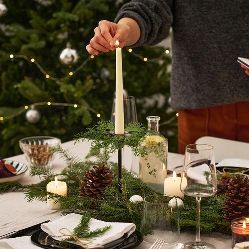 Canlierr Christmas Pine Taper Candle Rings - 12 Pack Mini Wreaths for Holiday Table Centerpieces | 1.38 Inch