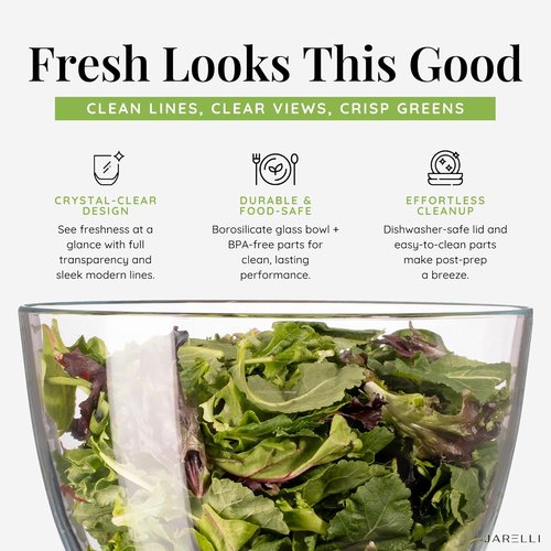 Glass Salad Spinner by [Brand Name] - Large 6.3QT Capacity with BPA-Free Colander & Storage Lid