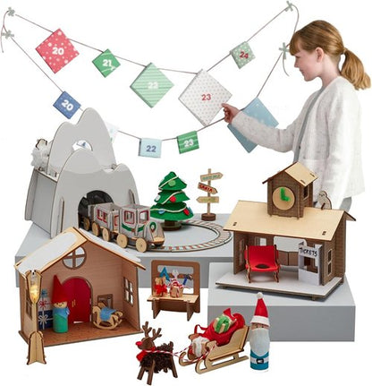 KiwiCo Santa’s Railroad Train Advent Calendar for Kids 5+ | 24 Days of Buildable Toy Set for Christmas