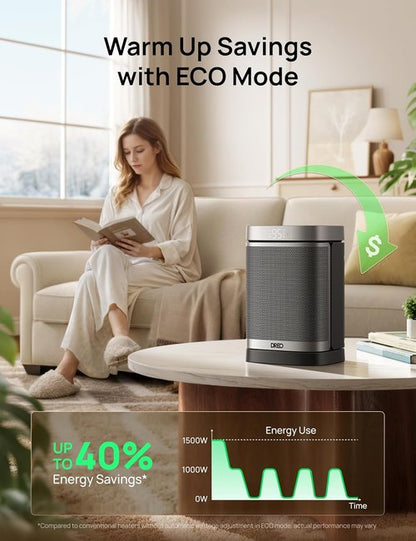 DREO Portable Electric Space Heater - 1500W PTC Ceramic with Remote, 70° Oscillation & 12H Timer