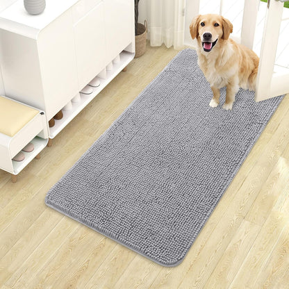 OLANLY Dog Door Mat - Absorbent Non-Slip Washable Chenille Mat for Muddy Paws | 40x24 Light Grey