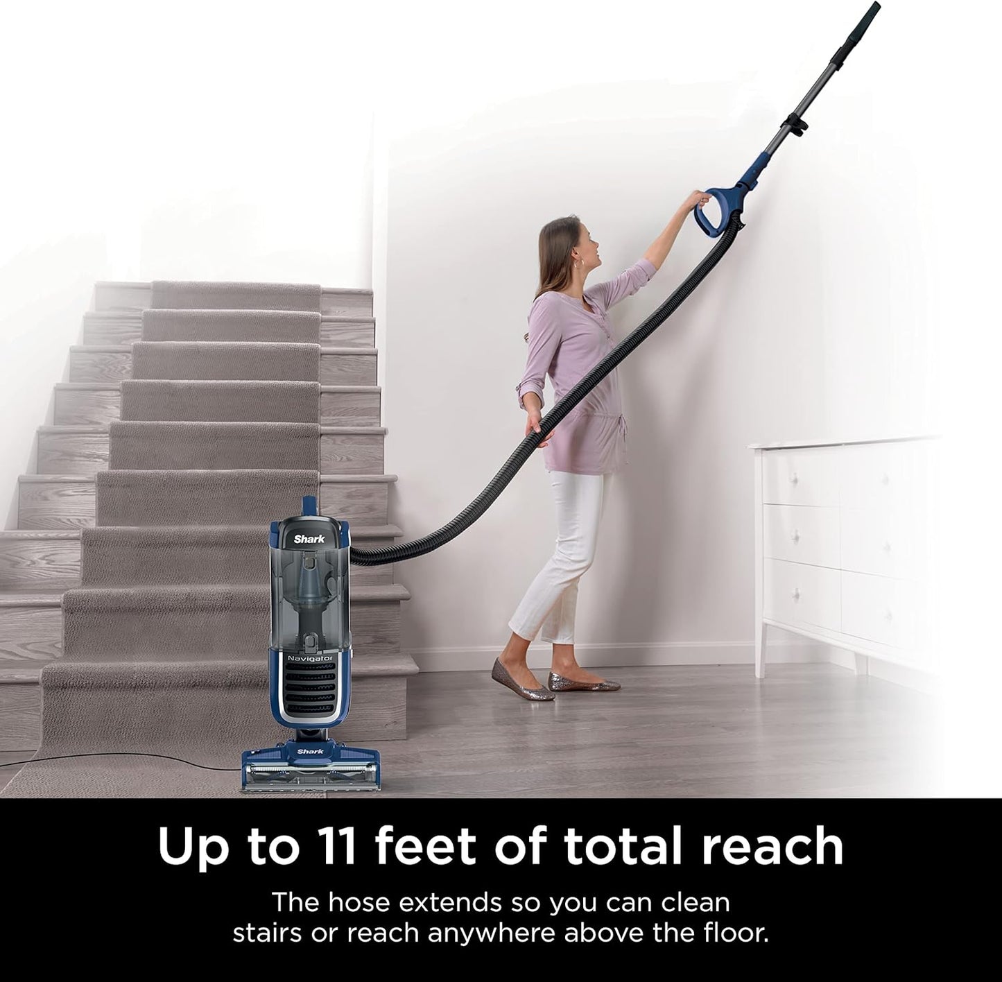 Shark NV151 Navigator Vacuum - HEPA Filtration, Swivel Steering & Pet Power Brush | Navy Multi-Surface Cleaner