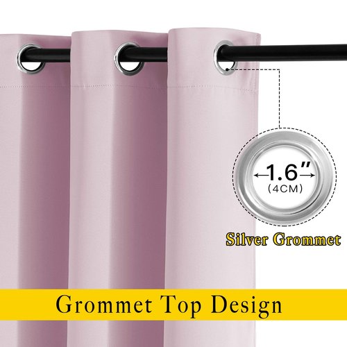NICETOWN Insulated Room Darkening Curtains and Drapes - Microfiber Energy Saving Thermal Insulated Solid Grommet Room Darkening Draperies for Kitchen (1 Pair, 46 inches by 54 Inch, Baby Pink)