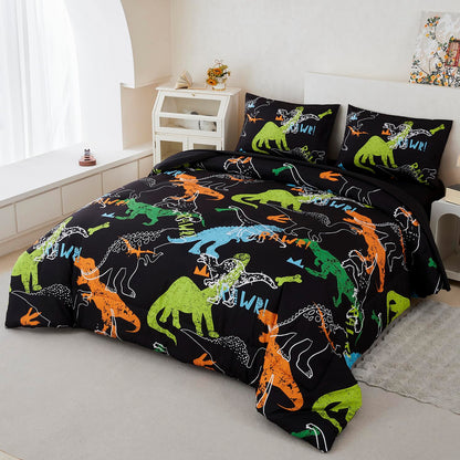 ZSYAYAHA Twin Bed Sets for Kids Dinosaur Boys Bedding Set Black Dinosaur Comforter Set for Girls Teens Soft Lightweight 5 Pieces Bed in A Bag with Sheets(Black, Twin)