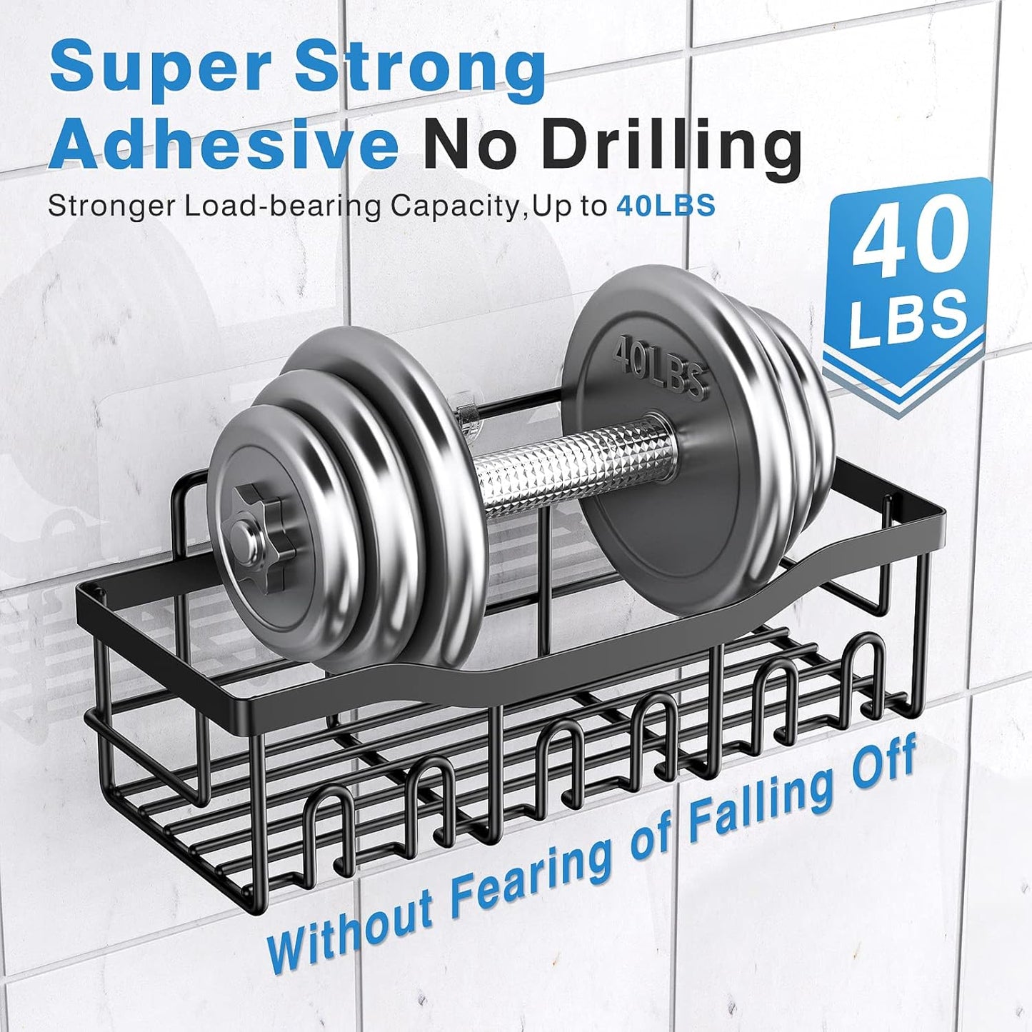 Skiennix Shower Caddy - Adhesive Bathroom Organizer with Large Capacity | Rustproof Stainless Steel, 2 Pack