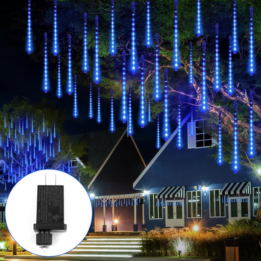 Meteors Shower Lights - 192 LED Falling Rain Lights | Waterproof 11.8-Inch Blue Christmas Decor