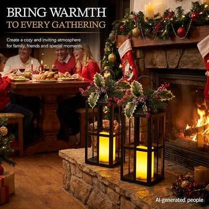 Bdor Christmas Lanterns 2 Pack with LED Candles - Red Variation