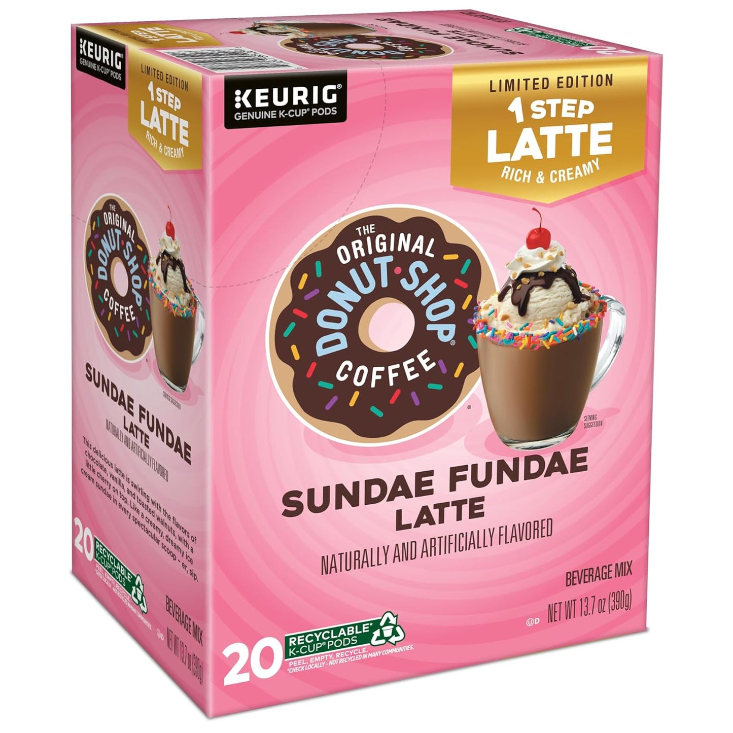 Original Donut Shop | Sundae Fundae One-Step Latte K-Cup Pods - 20 Count for Keurig