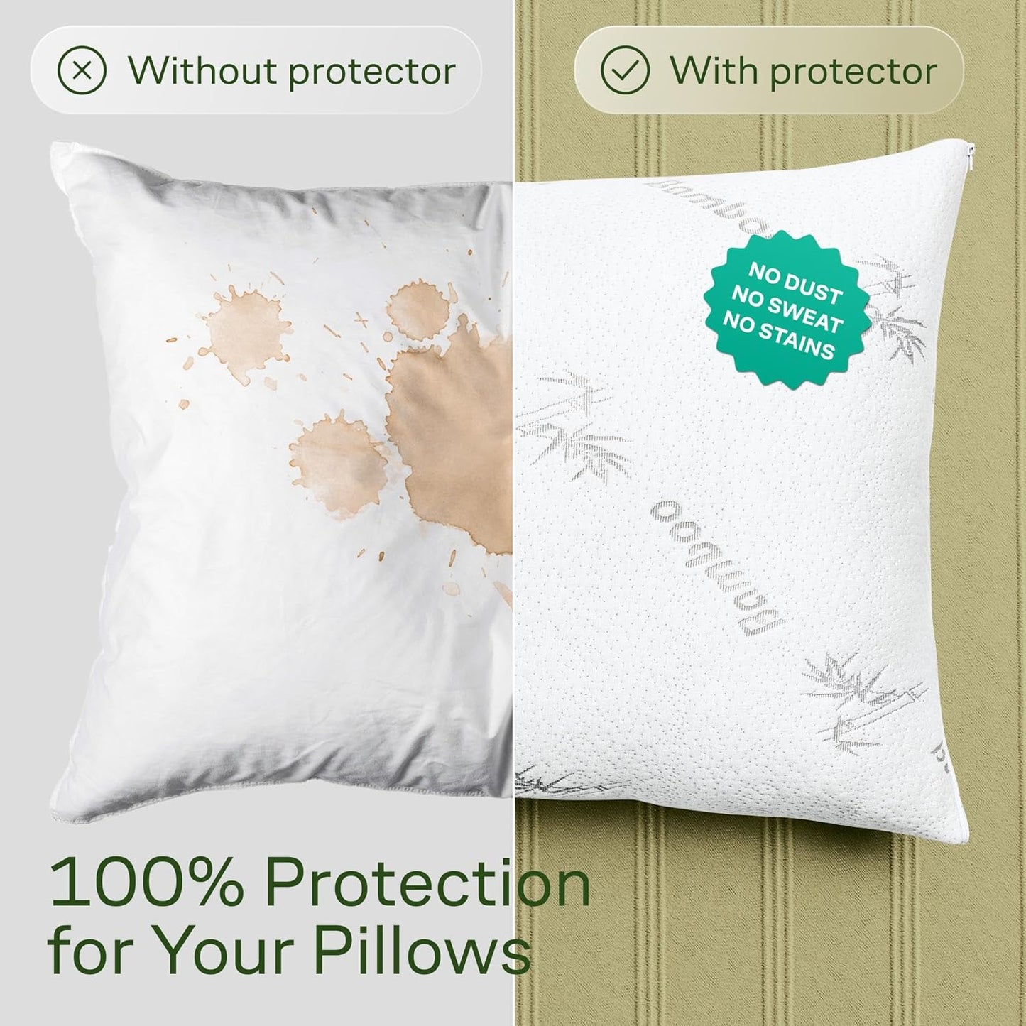 Niagara Sleep Solution Cloud-Like Pillow Protectors - Breathable Cooling Zipper Covers | Queen Size, 2-Pack (White)